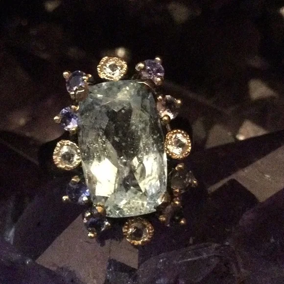 Rare Genuine 16mm by 10mm Aquamarine, Tanzanite & Topaz Ring - Picture 7 of 14